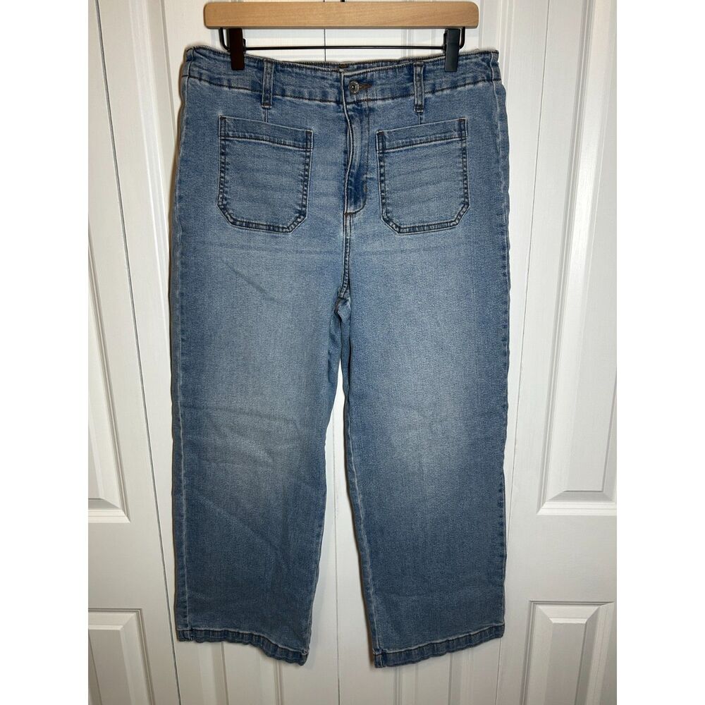 Sanctuary The Marine Cropped Wide Leg Jeans Blue Patch Pocket Size 31
